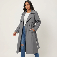 Trench Femme Long Élégant Ceinturé Coupe Ajustée