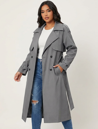 Trench Femme Long Élégant Ceinturé Coupe Ajustée