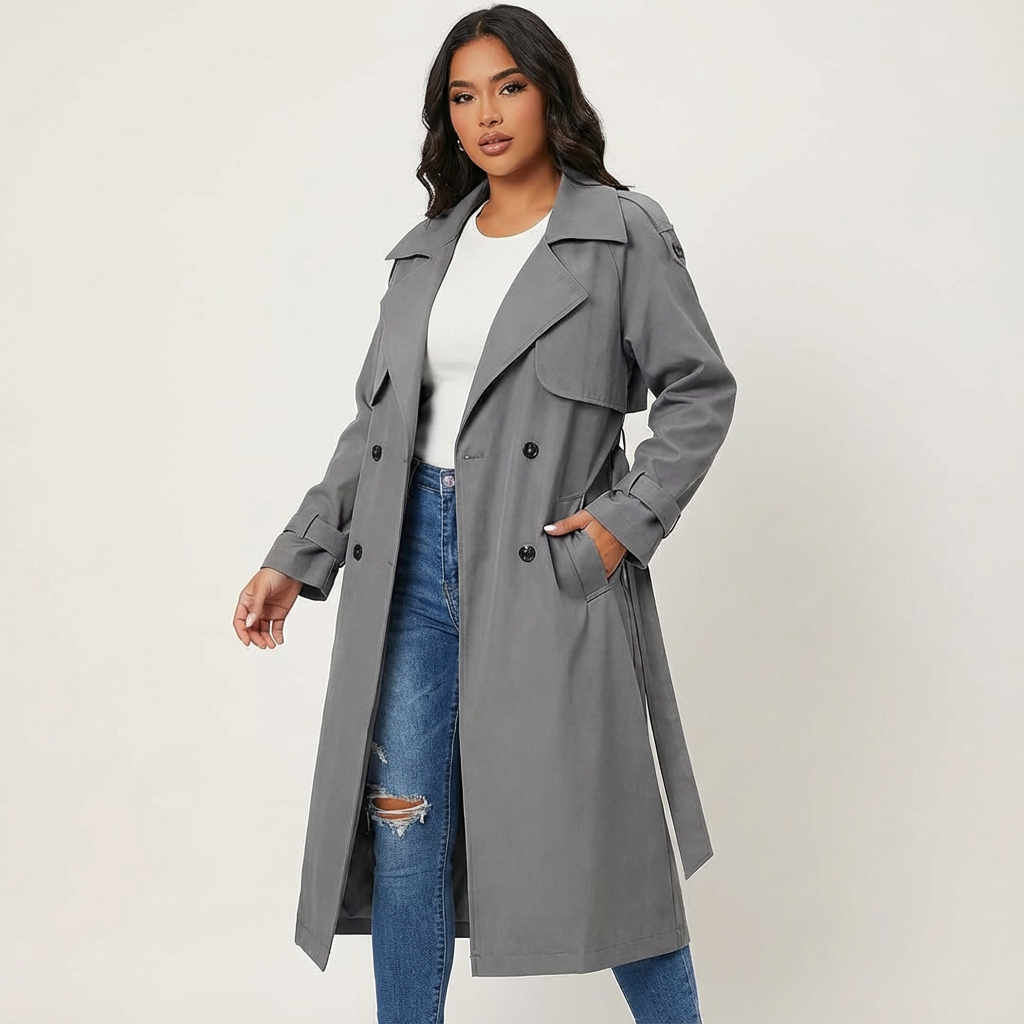 Trench Femme Long Élégant Ceinturé Coupe Ajustée