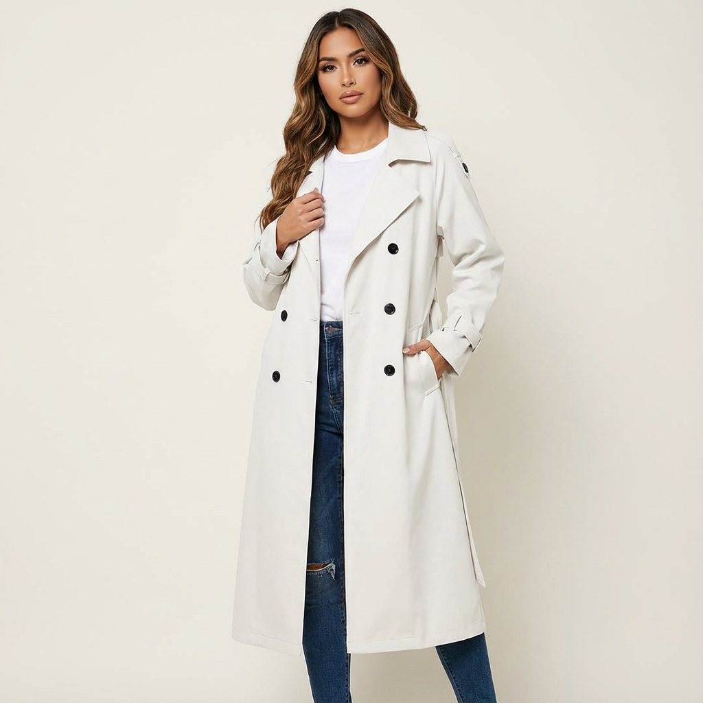 Trench Femme Long Élégant Ceinturé Coupe Ajustée