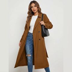 Trench Femme Long Élégant Ceinturé Coupe Ajustée