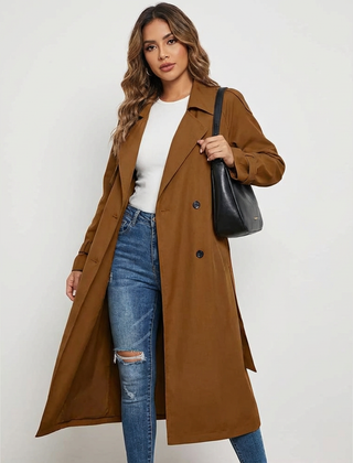 Trench Femme Long Élégant Ceinturé Coupe Ajustée
