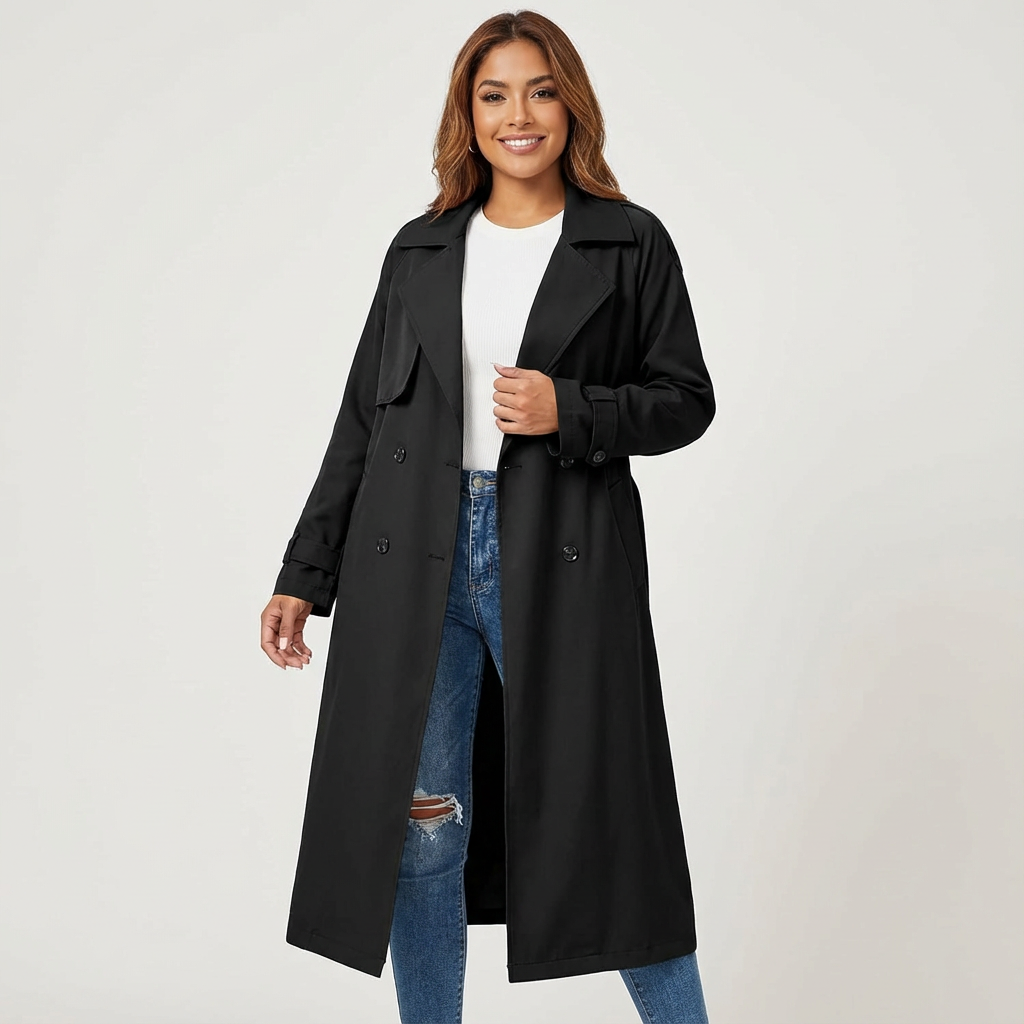 Trench Femme Long Élégant Ceinturé Coupe Ajustée