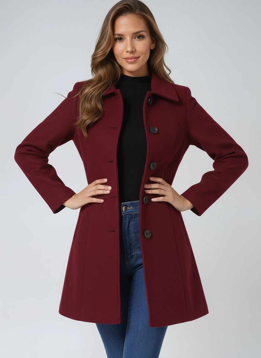Manteau Femme Long d'Hiver Trench à Simple Boutonnage