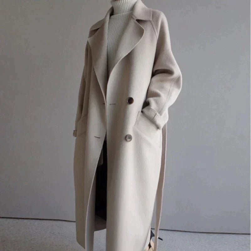 Pénélope | Manteau long femme en laine mélangée, coupe élégante
