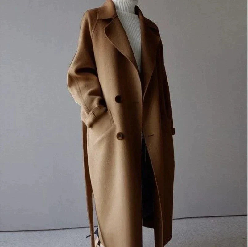 Pénélope | Manteau long femme en laine mélangée, coupe élégante