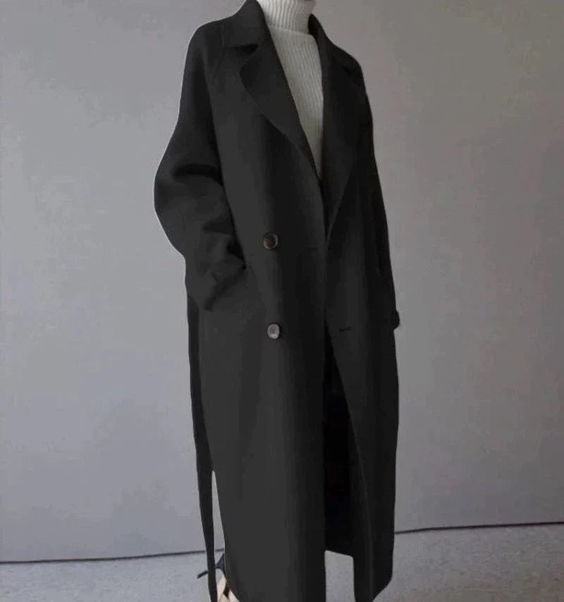 Pénélope | Manteau long femme en laine mélangée, coupe élégante