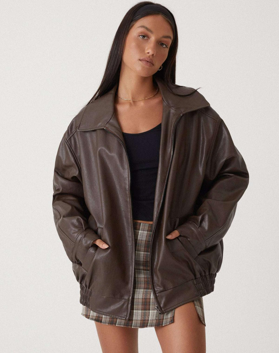 Solène | Veste bomber femme en simili cuir, coupe oversize