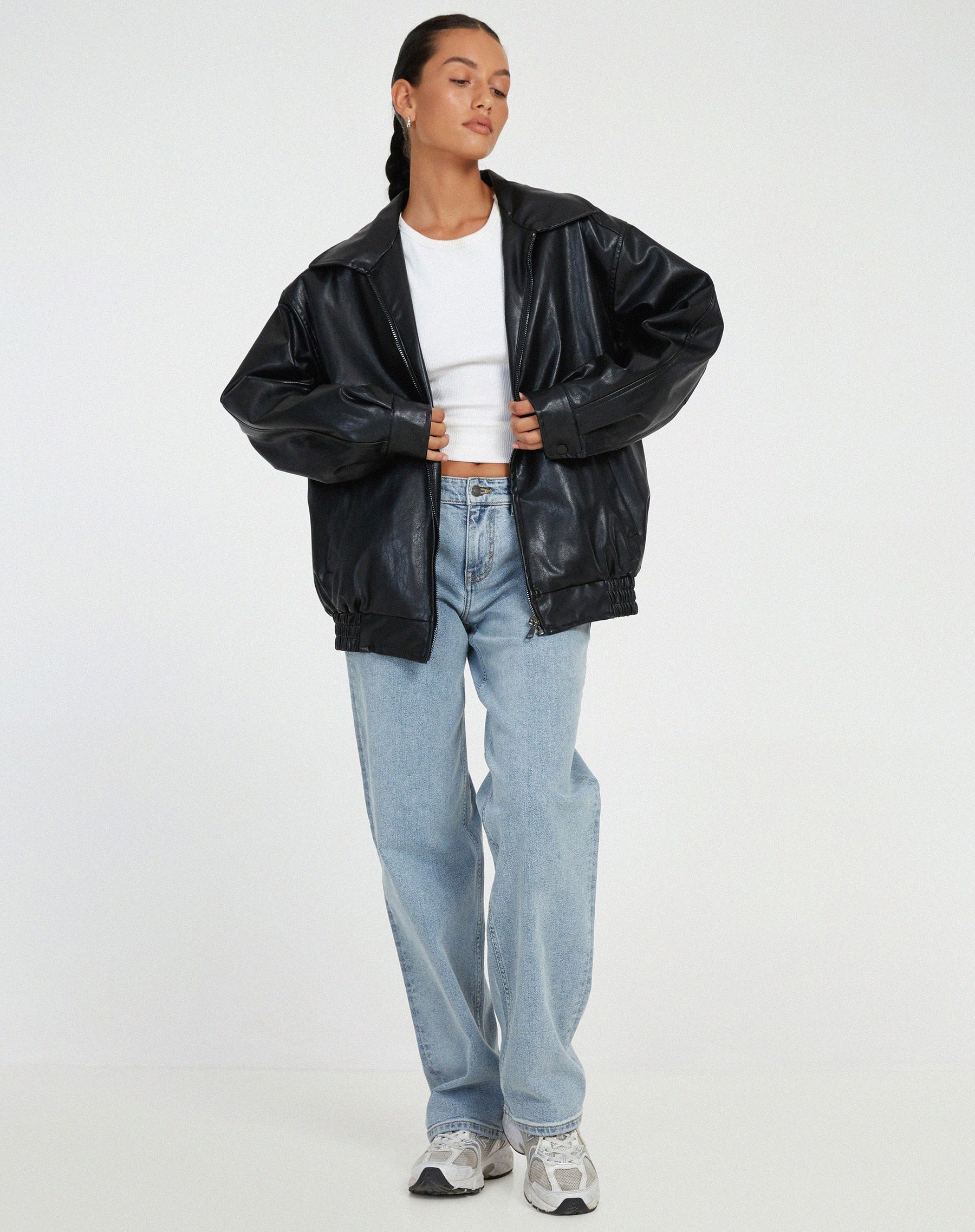 Solène | Veste bomber femme en simili cuir, coupe oversize