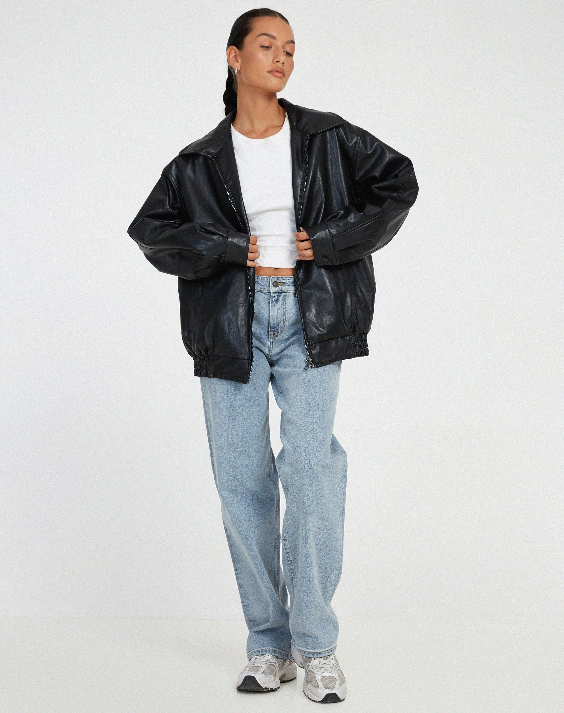 Solène | Veste bomber femme en simili cuir, coupe oversize