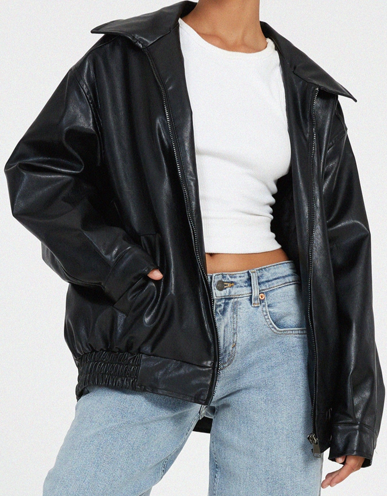 Solène | Veste bomber femme en simili cuir, coupe oversize