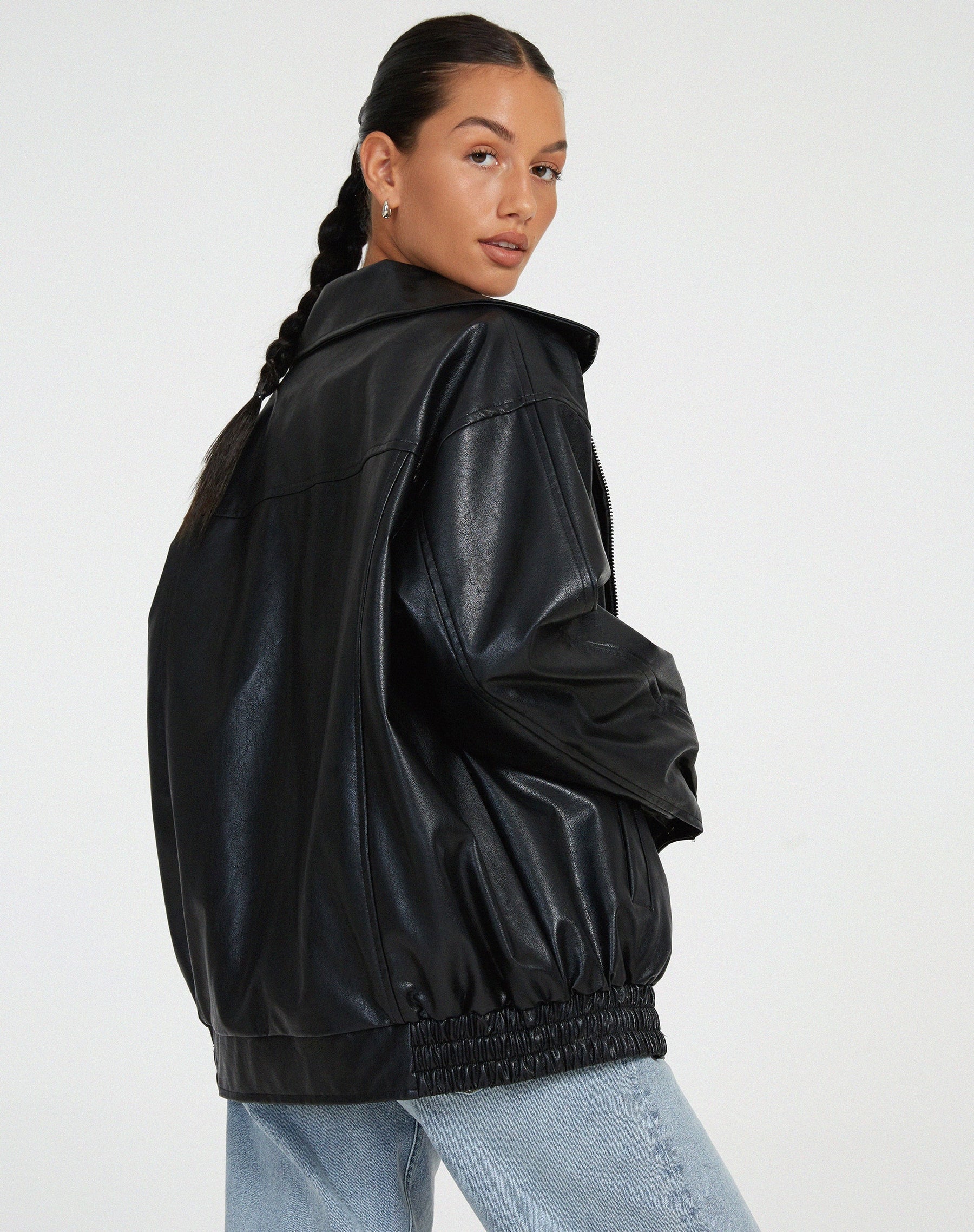 Solène | Veste bomber femme en simili cuir, coupe oversize