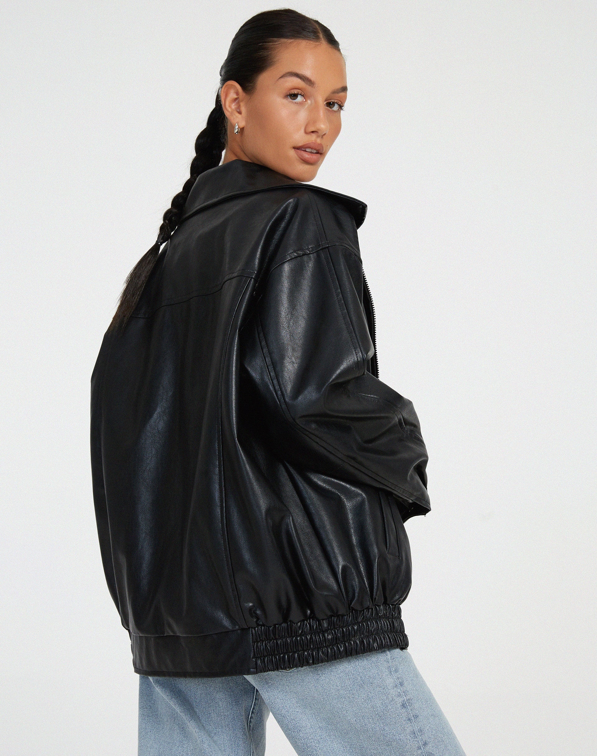 Solène | Veste bomber femme en simili cuir, coupe oversize