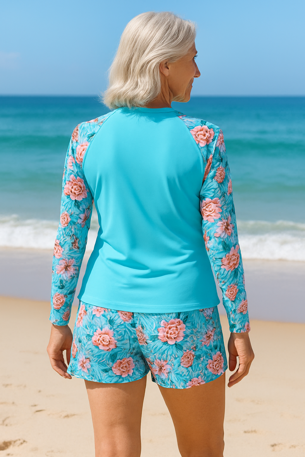 Bérénice | Tankini femme anti-UV deux pièces manches longues avec short, protection UPF 50+