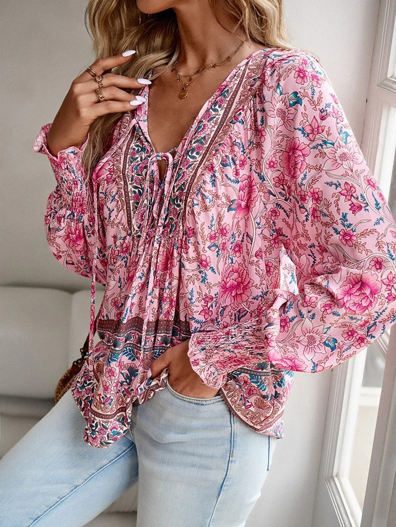 Savina | Blouse femme florale coupe détendue, flatteuse en tissu respirant