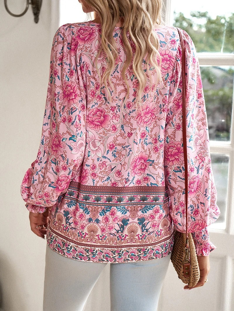 Savina | Blouse femme florale coupe détendue, flatteuse en tissu respirant