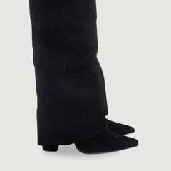 Bottes Femme en Daim Noir à Talon et Détails Dorés