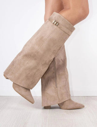 Bottes Femme en Daim Noir à Talon et Détails Dorés