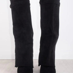 Bottes Femme en Daim Noir à Talon et Détails Dorés