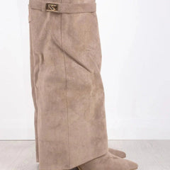 Bottes Femme en Daim Noir à Talon et Détails Dorés