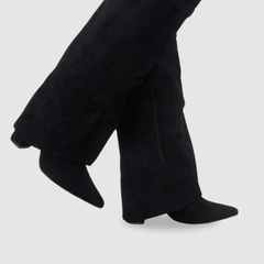 Bottes Femme en Daim Noir à Talon et Détails Dorés