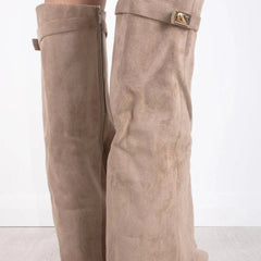 Bottes Femme en Daim Noir à Talon et Détails Dorés