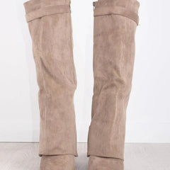 Bottes Femme en Daim Noir à Talon et Détails Dorés