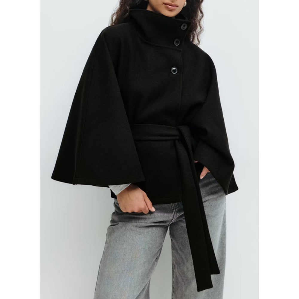 Manteau Femme Cape à Col Haut Élégant d'Hiver