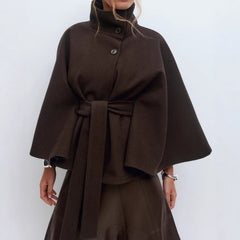 Manteau Femme Cape à Col Haut Élégant d'Hiver