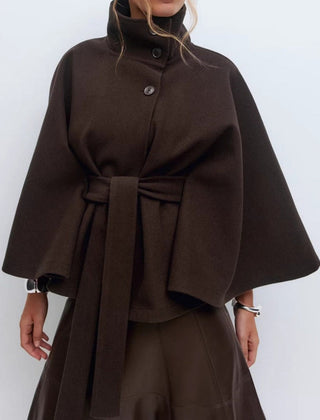 Manteau Femme Cape à Col Haut Élégant d'Hiver