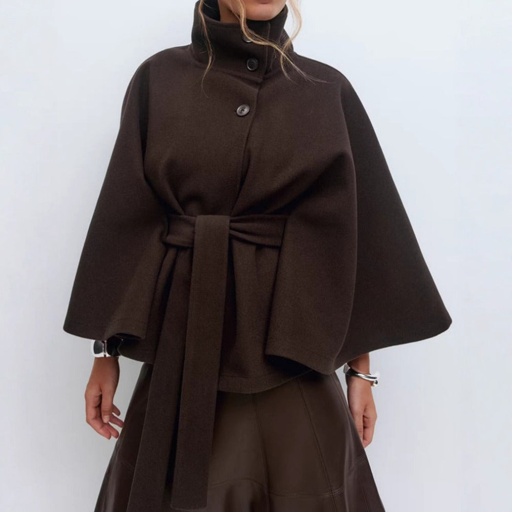 Manteau Femme Cape à Col Haut Élégant d'Hiver