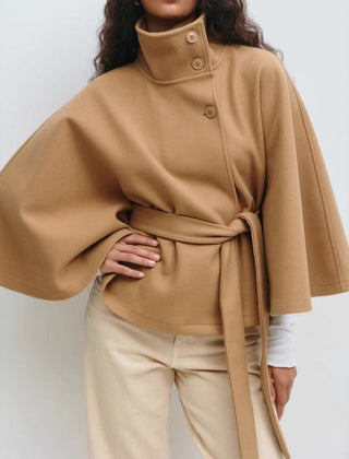 Manteau Femme Cape à Col Haut Élégant d'Hiver