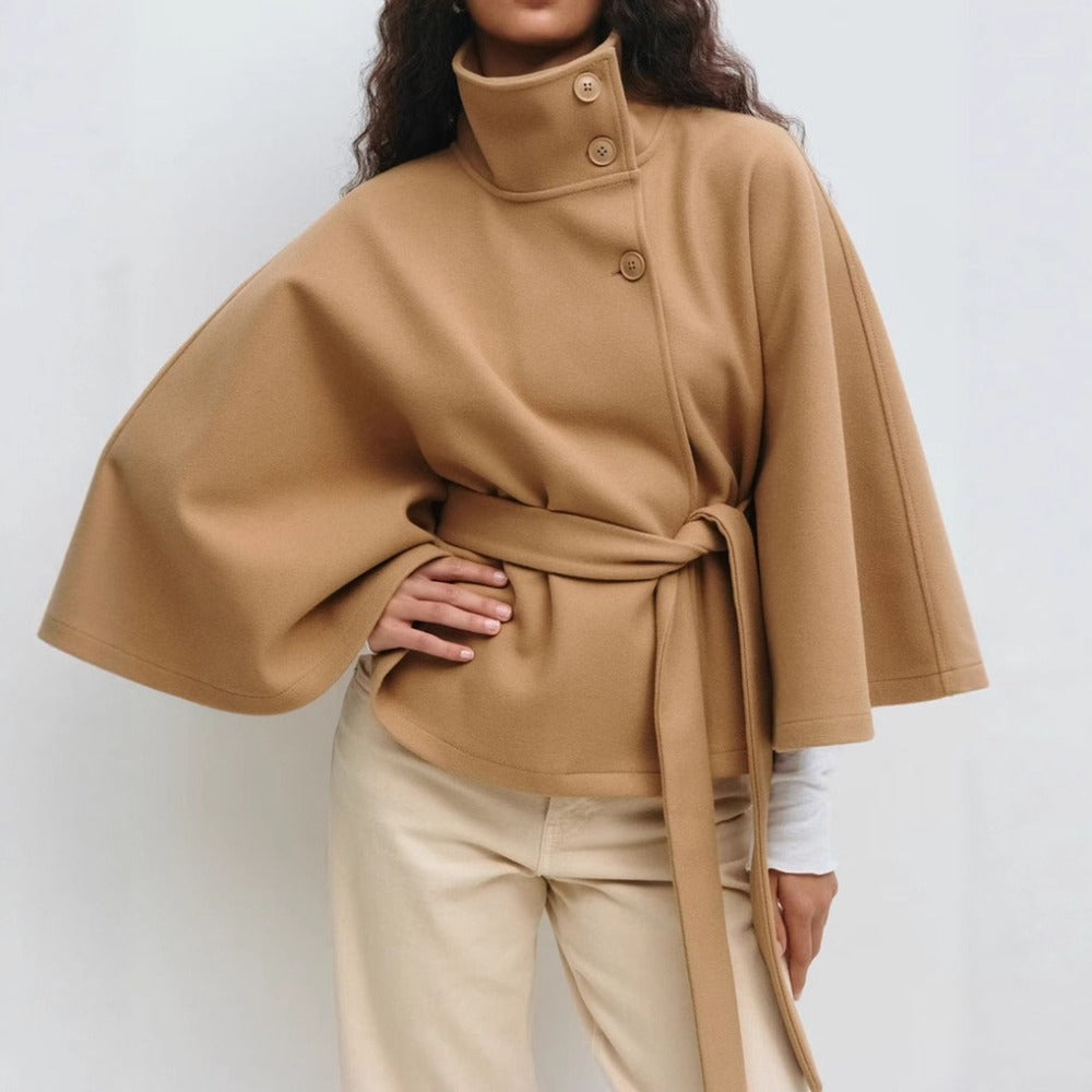 Manteau Femme Cape à Col Haut Élégant d'Hiver