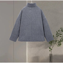 Manteau en Laine Femme à Col Montant Boutonné
