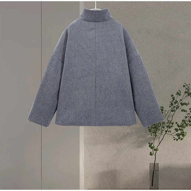 Manteau en Laine Femme à Col Montant Boutonné