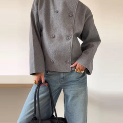 Manteau en Laine Femme à Col Montant Boutonné