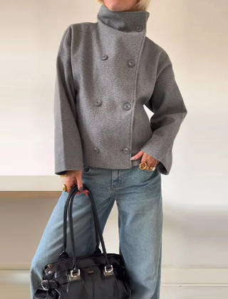 Manteau en Laine Femme à Col Montant Boutonné