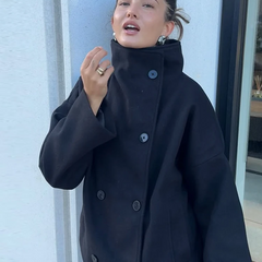 Manteau en Laine Femme à Col Montant Boutonné