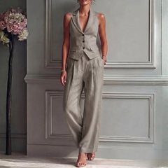 Ensemble Femme Gilet Sans Manche Col V et Pantalon Large