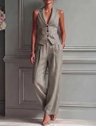 Ensemble Femme Gilet Sans Manche Col V et Pantalon Large
