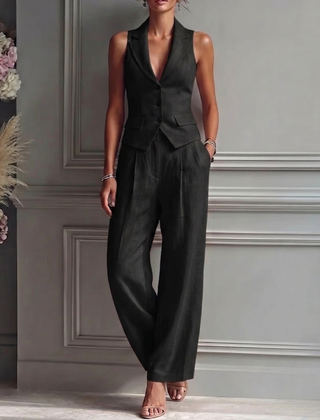 Ensemble Femme Gilet Sans Manche Col V et Pantalon Large