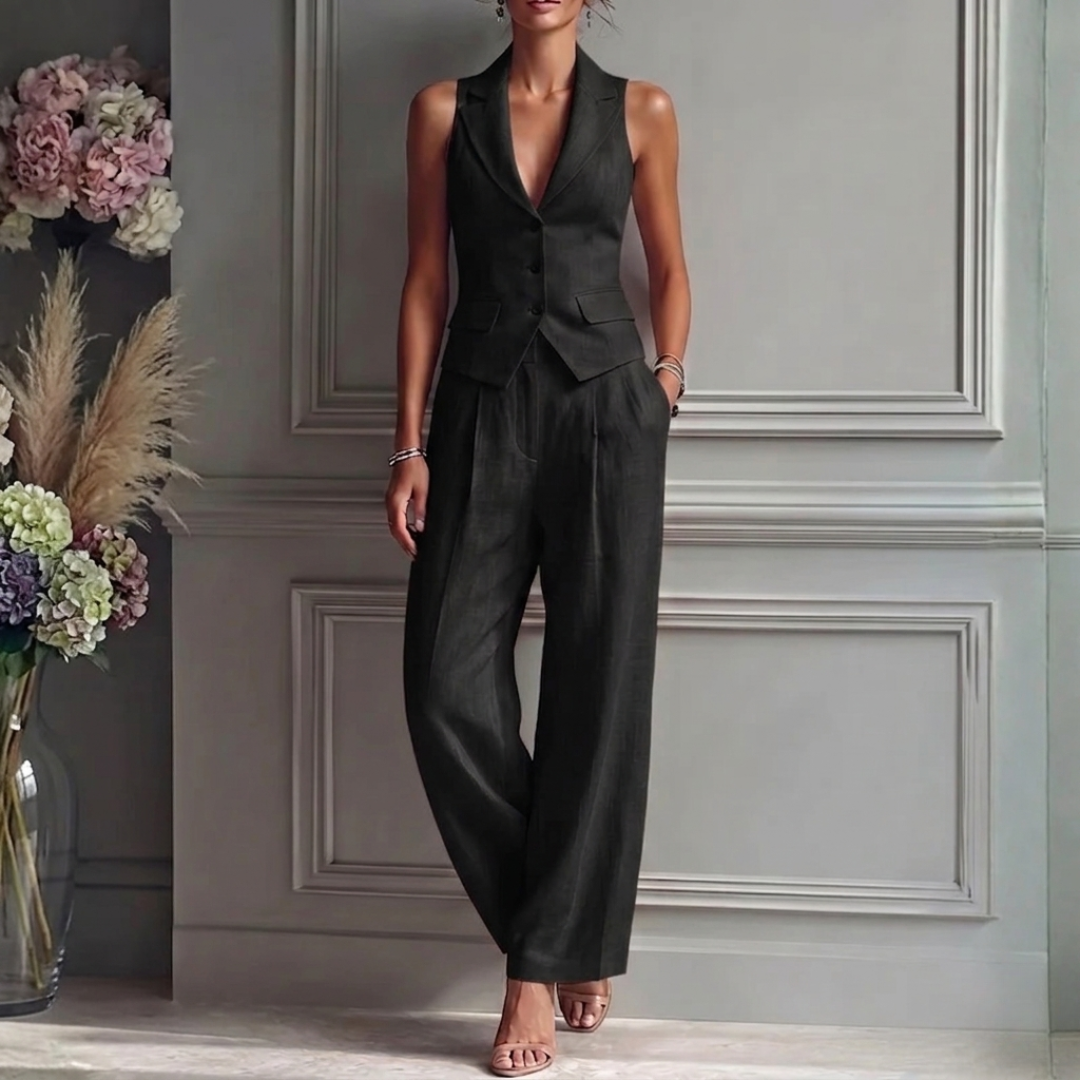 Ensemble Femme Gilet Sans Manche Col V et Pantalon Large