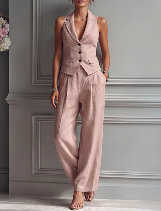 Ensemble Femme Gilet Sans Manche Col V et Pantalon Large