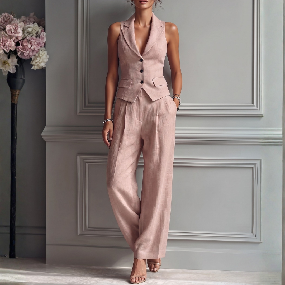 Ensemble Femme Gilet Sans Manche Col V et Pantalon Large