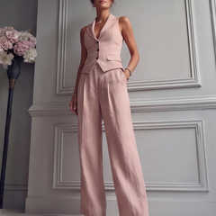 Ensemble Femme Gilet Sans Manche Col V et Pantalon Large