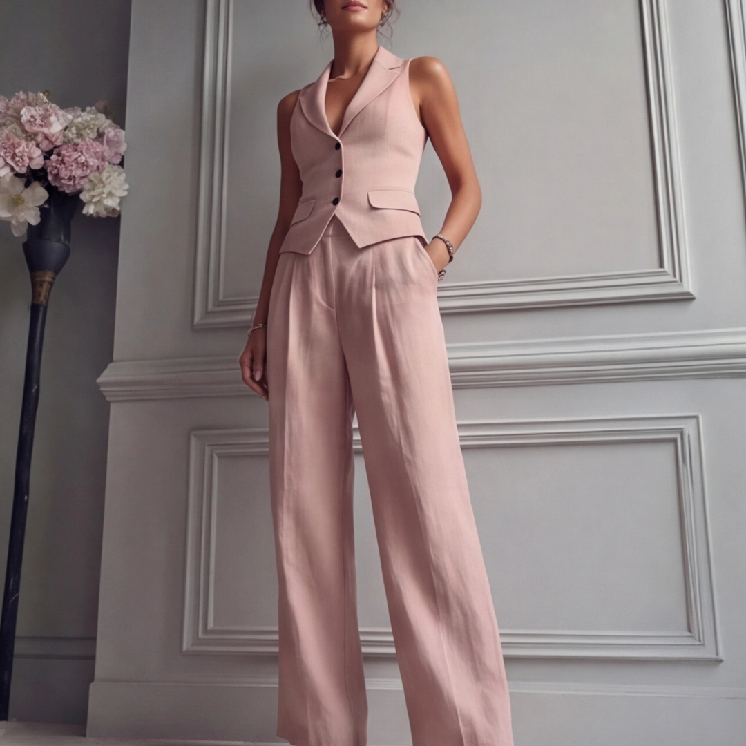 Ensemble Femme Gilet Sans Manche Col V et Pantalon Large
