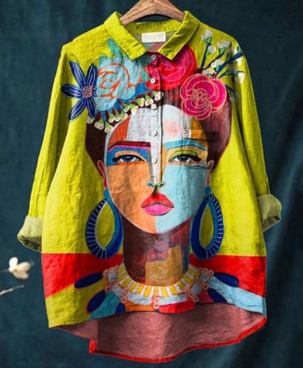 Marisol | Blouse femme en lin et coton léger, imprimé artistique pour l'été