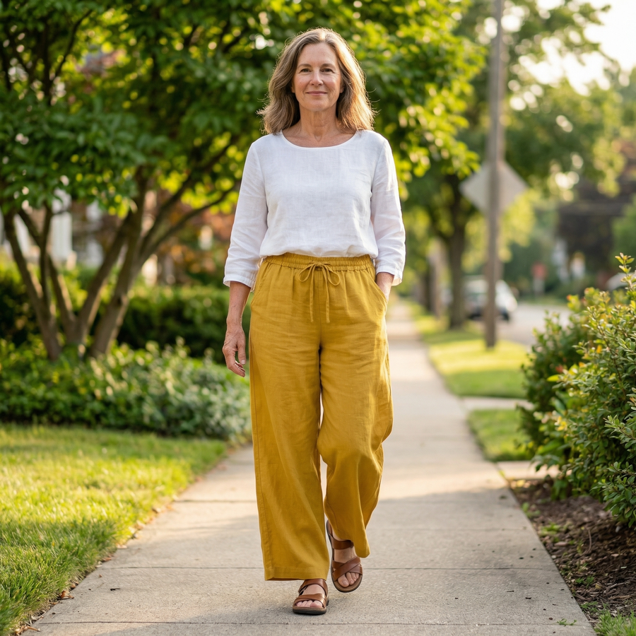 Arlena | Pantalon femme à jambe large en lin, confortable et léger