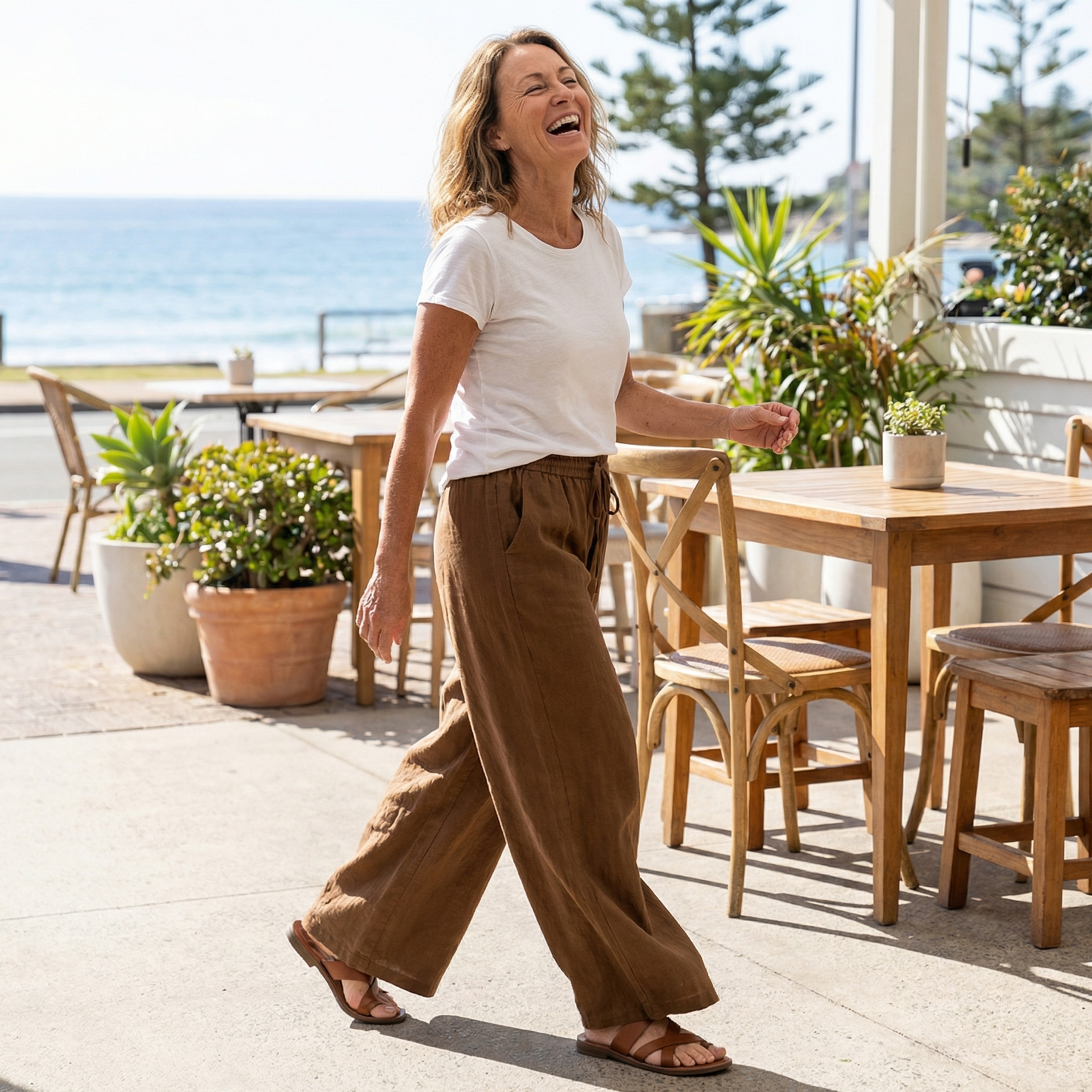 Arlena | Pantalon femme à jambe large en lin, confortable et léger