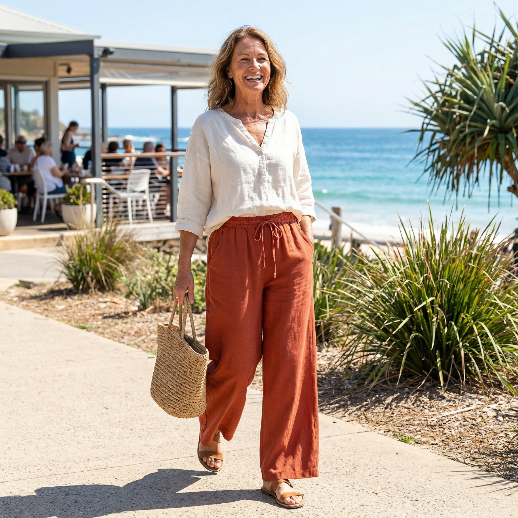 Arlena | Pantalon femme à jambe large en lin, confortable et léger